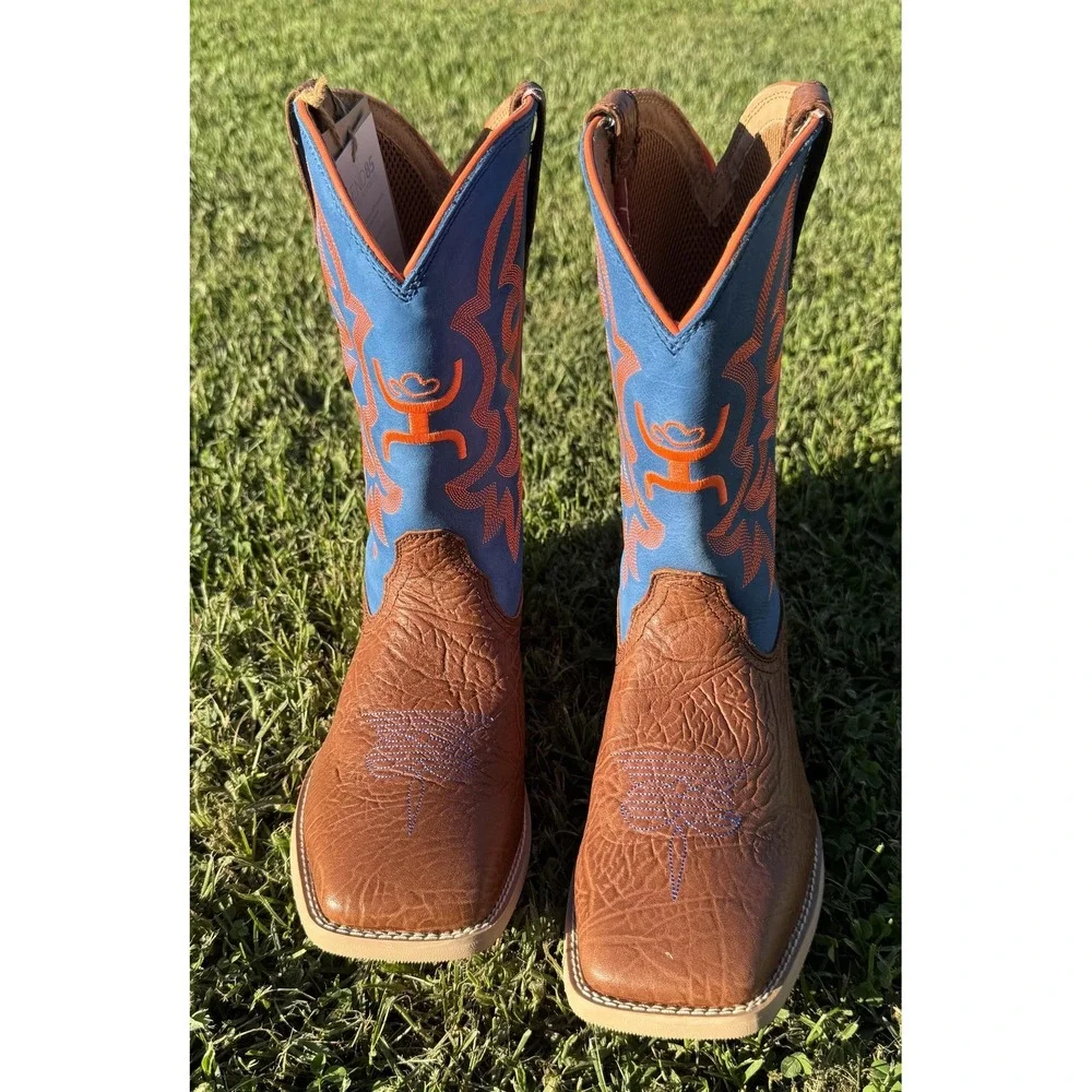 Twisted X Kids Boots Size 5 Brown Blue Leather Western Cowboy Square Toe YHY0001